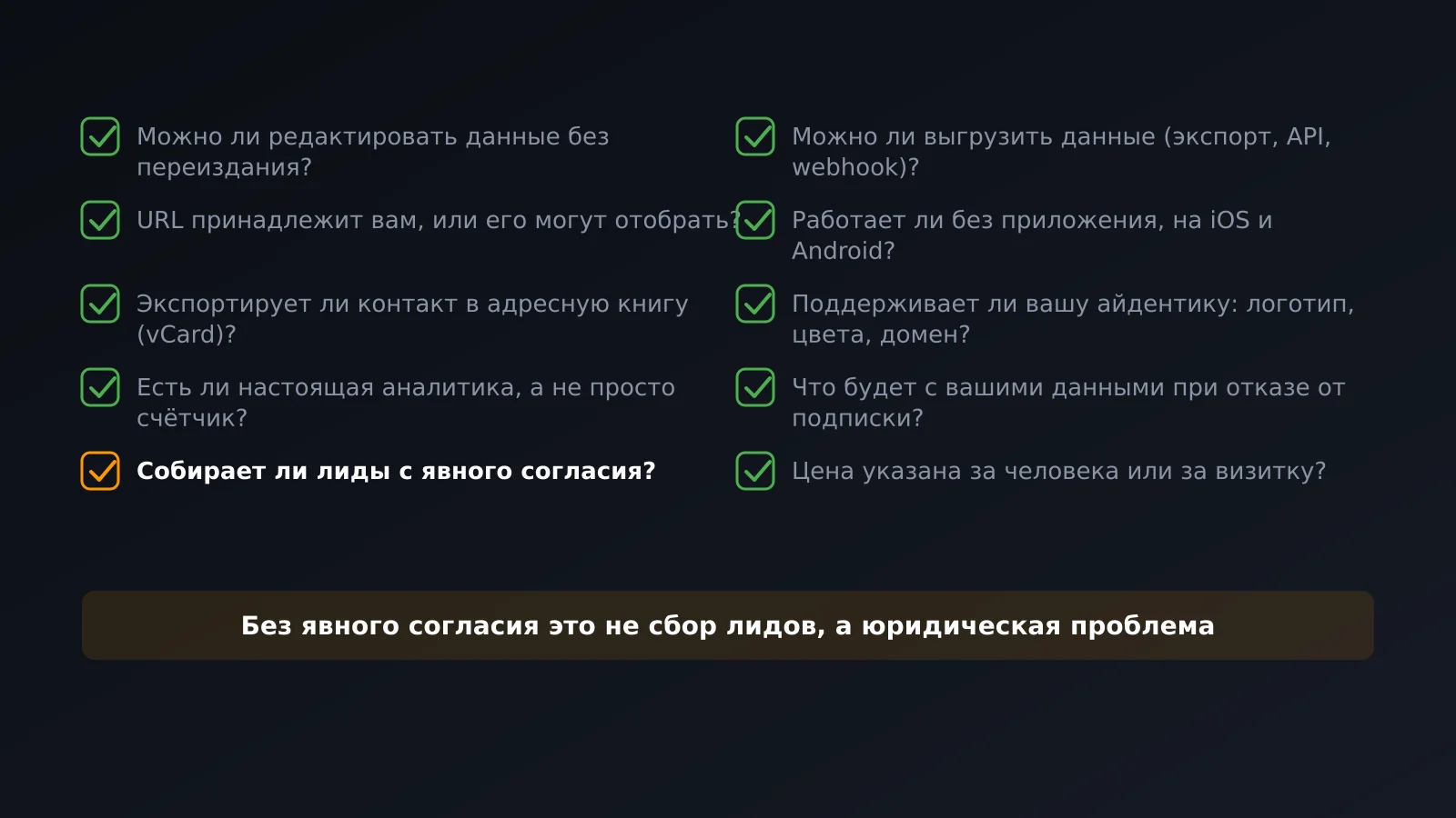 Чек-лист из десяти критериев для сравнения цифровых визиток
