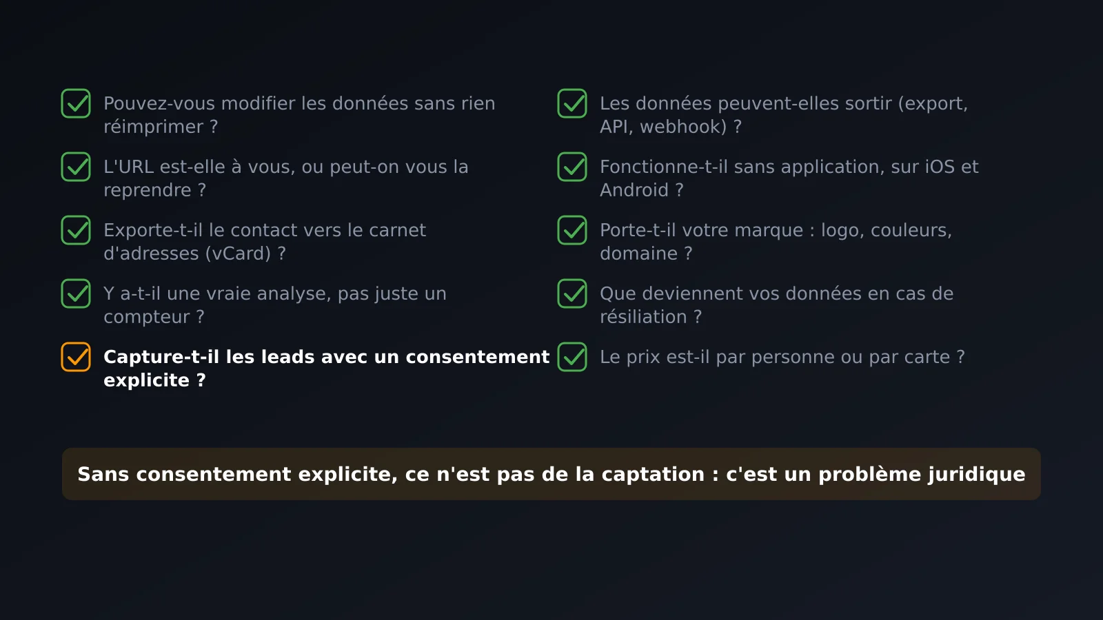 Checklist de dix critères pour comparer les cartes de visite numériques